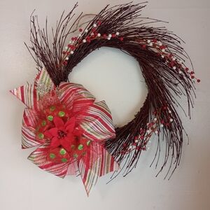 Festive Red, White And Green Holiday Wreath, Homemade, Christmas Decor, Gift